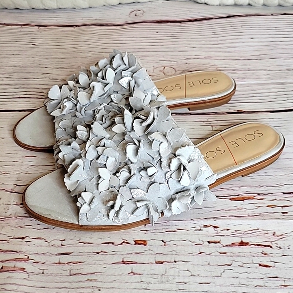 Sole Society Gray/Silver Leather Sandals Size 8